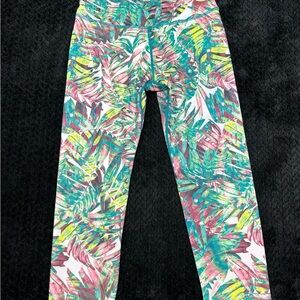 PRANA Leggings W SM Green/Pink Leaf Print Cropped ATHLETIC